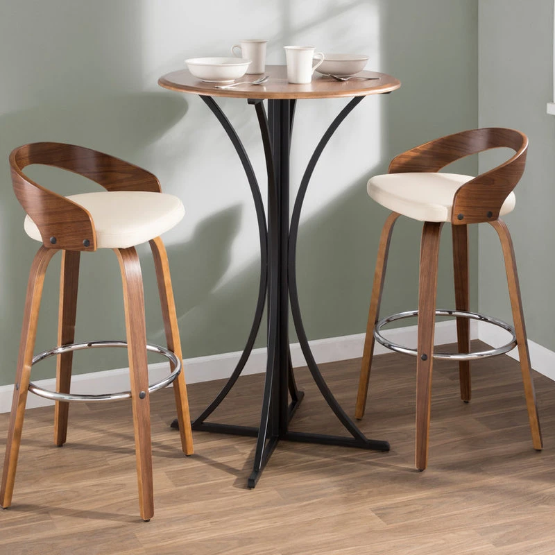 Lumisource Grotto Mid-Century Modern Barstool, Walnut/Cream Faux Leather, Set Of 2 1 Lumisource Grotto Mid-Century Modern Barstool, Walnut/Cream Faux Leather, Set Of 2