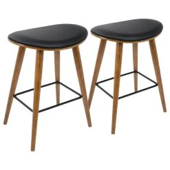 Lumisource Saddle Counter Stool, Set Of 2, Walnut/Black PU