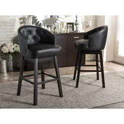 Baxton Studio Avril Faux Leather Tufted Swivel Barstool With Nail Heads Trim, Set Of 2, Black -CHAMPRO shop af31048a0065e48e 8590 w800 h800 b0 p0