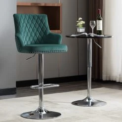 Duhome Inc 1 X Diamond Stitched Height Adjustable Velvet Bar Stool, Atrovirens -CHAMPRO shop b0311c1c011b300f 7152 w800 h800 b0 p0