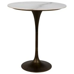 Noir Laredo Aged Brass And White Marble Top Bar Table GBAR001AB-36