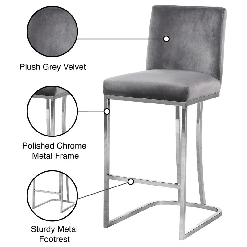 Meridian Furniture Heidi Velvet Stool, Gray 5 Meridian Furniture Heidi Velvet Stool, Gray - Image 5