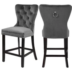 Meridian Furniture Nikki Velvet Stools, Set Of 2, Gray