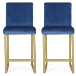 GDFStudio GDF Studio Lexi Modern Glam Velvet Barstools, Set Of 2, Navy Blue