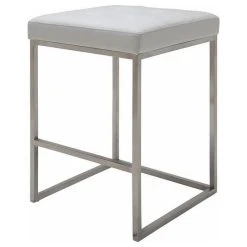 Nuevo Chi Counter Stool In Brushed Stainless Steel, White