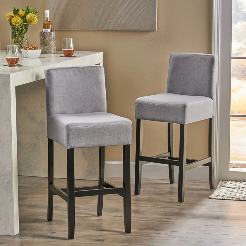 GDFStudio GDF Studio Ester Modern Fabric Barstool, Set Of 2, Light Gray 2 GDFStudio GDF Studio Ester Modern Fabric Barstool, Set Of 2, Light Gray - Image 2