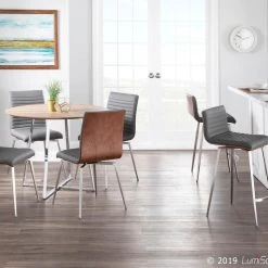 Lumisource Mason Swivel Counter Stool, Set Of 2, Stainless Steel Frame/Walnut Wood/Gray Pu -CHAMPRO shop b7417f51019823a8 2678 w800 h800 b0 p0