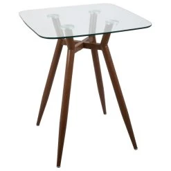 Lumisource Clara Counter Table, Walnut Metal And Clear Glass
