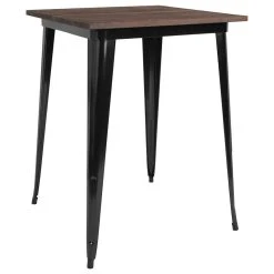 Flash Furniture 31.5" Square Metal Indoor Bar Height Table With Walnut Rustic Wood Top, Black