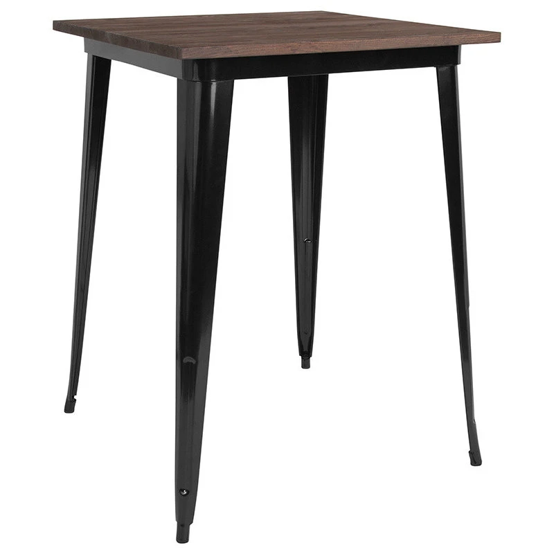 Flash Furniture 31.5" Square Metal Indoor Bar Height Table With Walnut Rustic Wood Top, Black 1 Flash Furniture 31.5" Square Metal Indoor Bar Height Table With Walnut Rustic Wood Top, Black