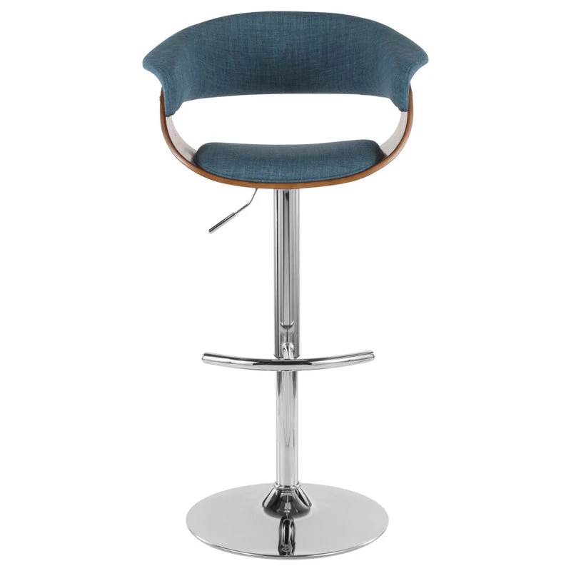 LumiSource Vintage Mod Adj. Barstool With Swivel, Walnut And Blue 3 LumiSource Vintage Mod Adj. Barstool With Swivel, Walnut And Blue - Image 3