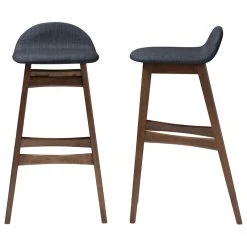 Baxton Studio Bloom Walnut Wood Finishing 30" Bar Stools, Set Of 2, Dark Blue Fabric