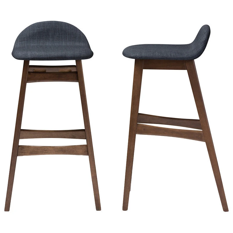 Baxton Studio Bloom Walnut Wood Finishing 30" Bar Stools, Set Of 2, Dark Blue Fabric 1 Baxton Studio Bloom Walnut Wood Finishing 30" Bar Stools, Set Of 2, Dark Blue Fabric