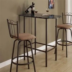 Monarch Home Bar Pub 36" Rectangular Small Kitchen Metal Brown Marble Look