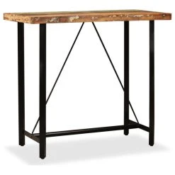Vida XL International B.V. VidaXL Bar Table Polished 47.2" Steel Solid Reclaimed Wood Bistro Pub Dining