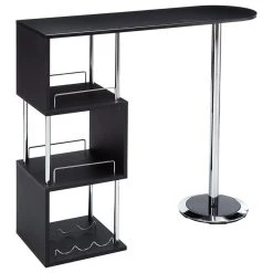 Pilaster Designs Moab Pub Bistro Bar Table With Wine Rack & Storage Shelves, Wood/Metal, Black