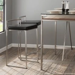 Lumisource Fuji Contemporary Stackable Counter Stool, Black Faux Leather, Set Of 2 -CHAMPRO shop c0918d460ce5a534 5677 w800 h800 b0 p0