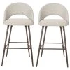 Glitzhome Pale Fabic/Leatherette Bar Stool With Tapered Metal Legs, Set Of 2, Pale Grey