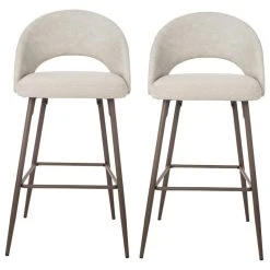 Glitzhome Pale Fabic/Leatherette Bar Stool With Tapered Metal Legs, Set Of 2, Pale Grey
