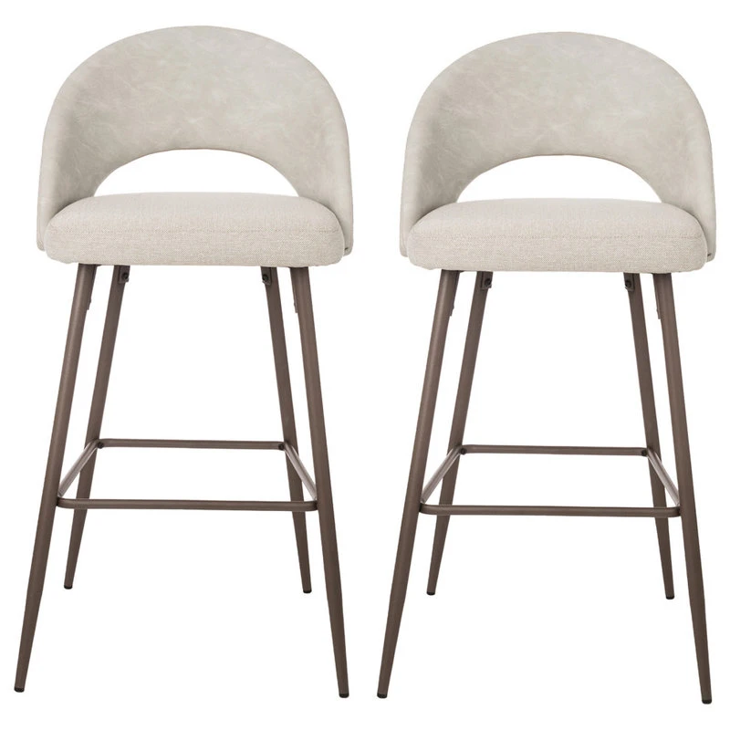Glitzhome Pale Fabic/Leatherette Bar Stool With Tapered Metal Legs, Set Of 2, Pale Grey 1 Glitzhome Pale Fabic/Leatherette Bar Stool With Tapered Metal Legs, Set Of 2, Pale Grey