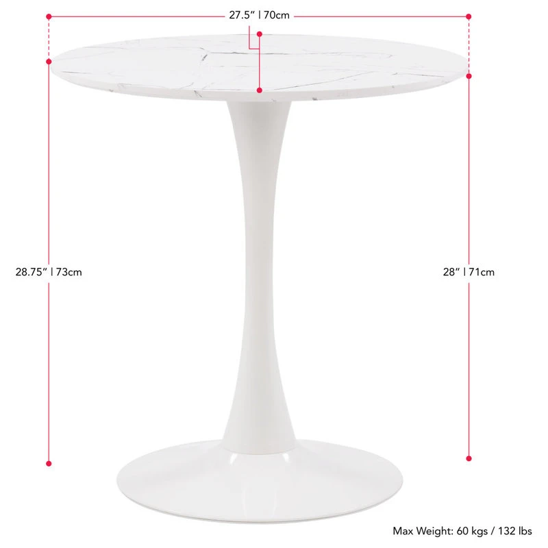 CorLiving Distribution LLC CorLiving Ivo White Marble Top Pedestal Bistro Table 5 CorLiving Distribution LLC CorLiving Ivo White Marble Top Pedestal Bistro Table - Image 5