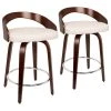 Lumisource Grotto Counter Stools With Swivels, Set Of 2, Cherry Wood, White, Pu, Chrome