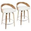Lumisource Grotto Counter Stools With Swivels, Set Of 2, Zebra Wood, White, Pu, Chrome
