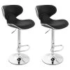 Belleze Set Of 2 Bar Stools Faux Leather Hydraulic Swivel Pub Style Adjustable, Black