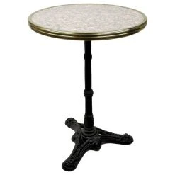 Bonnecaze Absinthe & Home French Bistro Table, Grey/Pink Granite And Iron Base, 20" Diameter