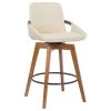 Armen Living Baylor Swivel Wood Stool, Faux Leather, Cream/Walnut, 26" Counter Height