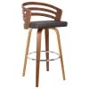 Armen Living Jayden Swivel Stool With Faux Leather And Walnut Veneer, Brown, Counterstool