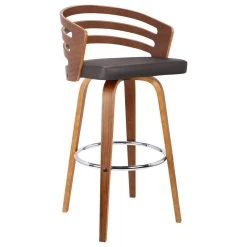 Armen Living Jayden Swivel Stool With Faux Leather And Walnut Veneer, Brown, Counterstool