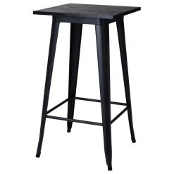 Glitzhome 41.50"H Black Steel Bar Table With Solid Elm Wood Top