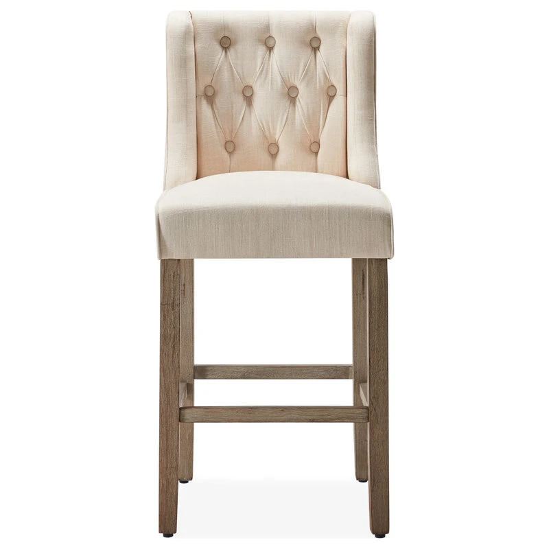 BELLEZE 40" Tufted Wingback Fabric Upholstered Barstool Dining Chair Set Of 2,N 4 BELLEZE 40" Tufted Wingback Fabric Upholstered Barstool Dining Chair Set Of 2,N - Image 4