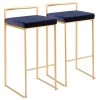 LumiSource Fuji Barstool, Gold With Blue Velvet, Set Of 2