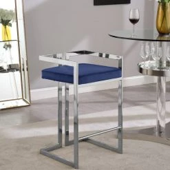 Meridian Furniture Ezra Counter Stool, Set Of 2, Navy Velvet, Chrome Base -CHAMPRO shop c881fdfb0dd70588 8325 w800 h800 b0 p0