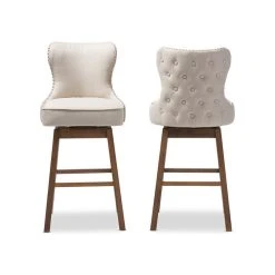 Baxton Studio Gradisca Brown Wood And Tufted Swivel Barstool, Set Of 2, Light Beige
