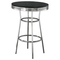 Coaster Home Furnishings 30" Round Bar Table With Chrome Metal Base, Black