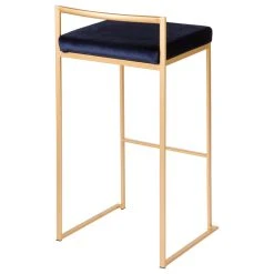 LumiSource Fuji Barstool, Gold With Blue Velvet, Set Of 2 -CHAMPRO shop c971c1450aaadefe 5728 w800 h800 b1 p0