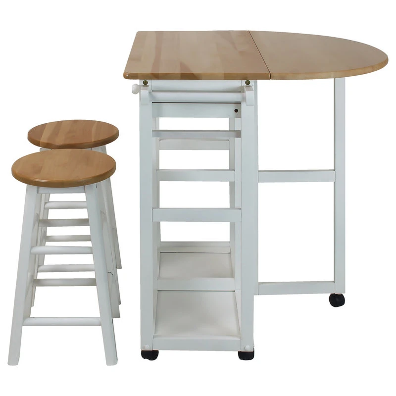 Casual Home Breakfast Cart With Drop Leaf Table, White 2 Casual Home Breakfast Cart With Drop Leaf Table, White - Image 2