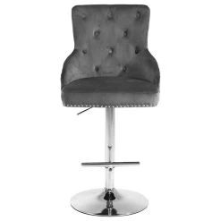 Meridian Furniture Claude Velvet Adjustable Stool, Gray, Chrome Base