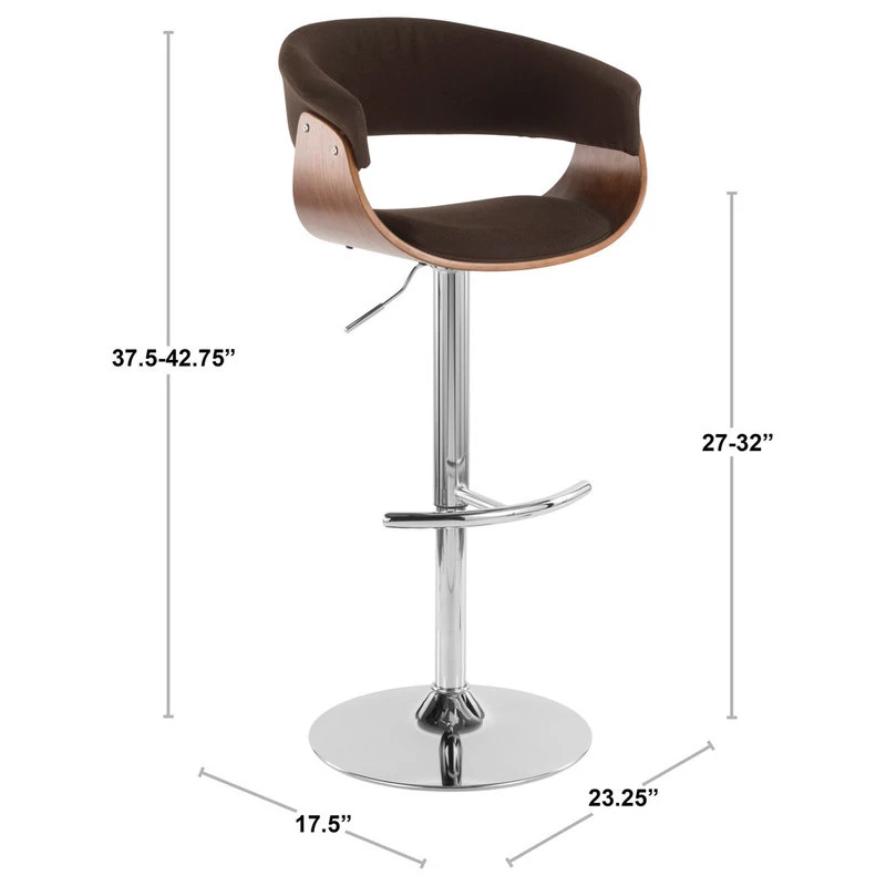 LumiSource Vintage Mod Adj. Barstool With Swivel, Walnut And Blue 5 LumiSource Vintage Mod Adj. Barstool With Swivel, Walnut And Blue - Image 5