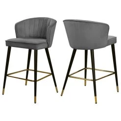 Meridian Furniture Cassie Velvet Stool, Set Of 2, Gray