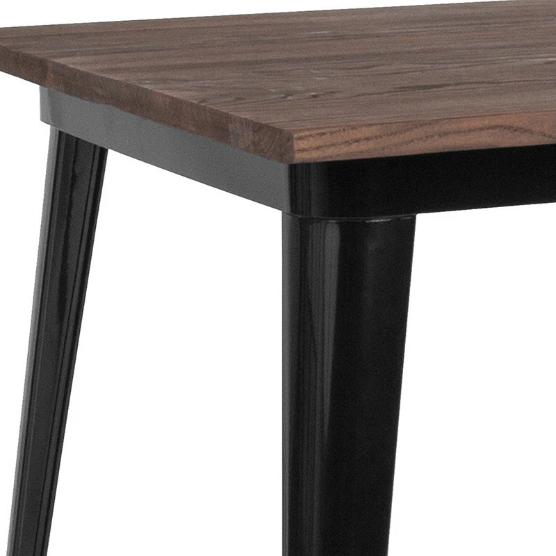 Flash Furniture 31.5" Square Metal Indoor Bar Height Table With Walnut Rustic Wood Top, Black 3 Flash Furniture 31.5" Square Metal Indoor Bar Height Table With Walnut Rustic Wood Top, Black - Image 3