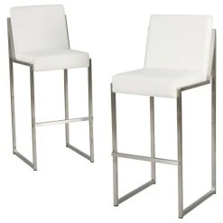 GDFStudio GDF Studio Velica White Leather Bar Stools, Set Of 2