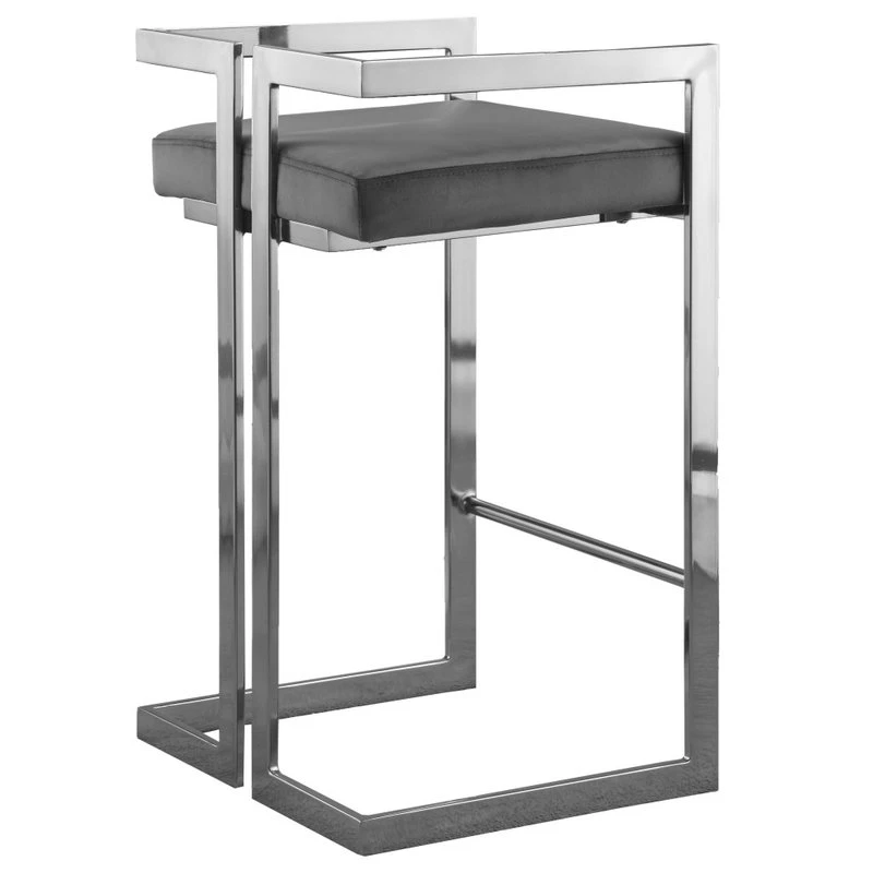 Meridian Furniture Ezra Counter Stool, Set Of 2, Gray Velvet, Chrome Base 3 Meridian Furniture Ezra Counter Stool, Set Of 2, Gray Velvet, Chrome Base - Image 3