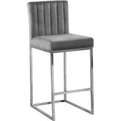 Meridian Furniture Giselle Velvet Counter Stool, Gray, Chrome Base