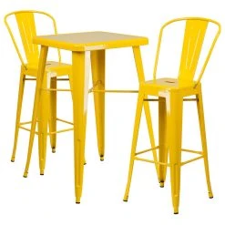 Flash Furniture Yellow Metal Indoor-Outdoor Bar Table Set With 2 Barstools