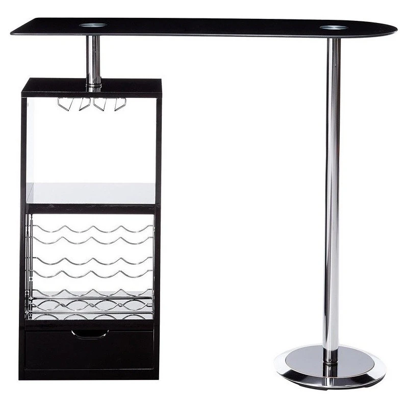 Home Furnishings Bar Table With Wine Bottle Storage And Glass Top, Glossy Black 2 Home Furnishings Bar Table With Wine Bottle Storage And Glass Top, Glossy Black - Image 2