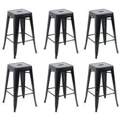 Belleze 26" Metal Stackable Vintage-Style Counter Stools , Set Of 6, Black